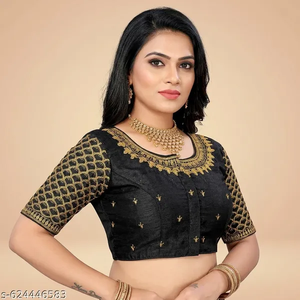 Black_Silk_Embroidered_Padded_Blouse_For_Women