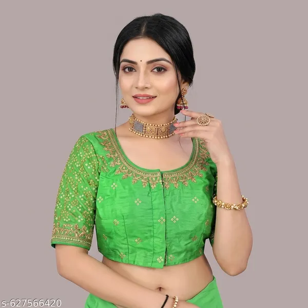 Mint_Green_Silk_Embroidered_Padded_Blouse_For_Women
