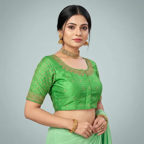 Mint_Green_Silk_Embroidered_Padded_Blouse_For_Women