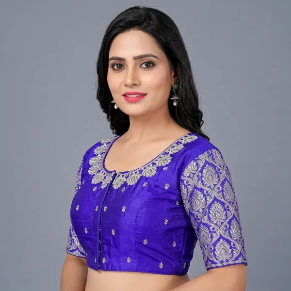 Blue_Silk_Embroidered_Padded_Blouse_For_Women