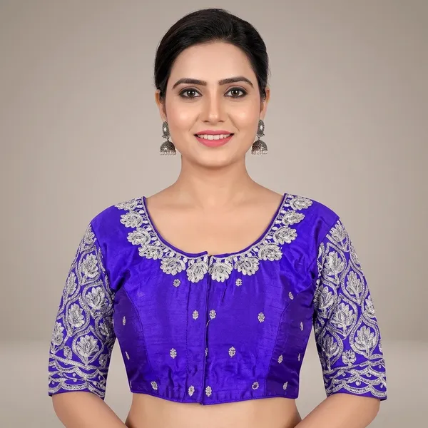Blue_Silk_Embroidered_Padded_Blouse_For_Women