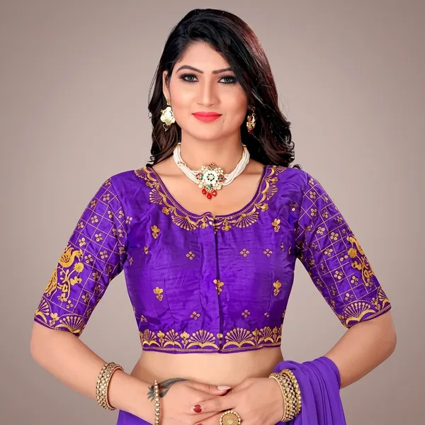 Purple_Silk_Round_Neck_Padded_Blouse_For_Women