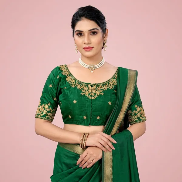 Green_Silk_Short_Sleeve_Front_Open_Blouse_For_Women
