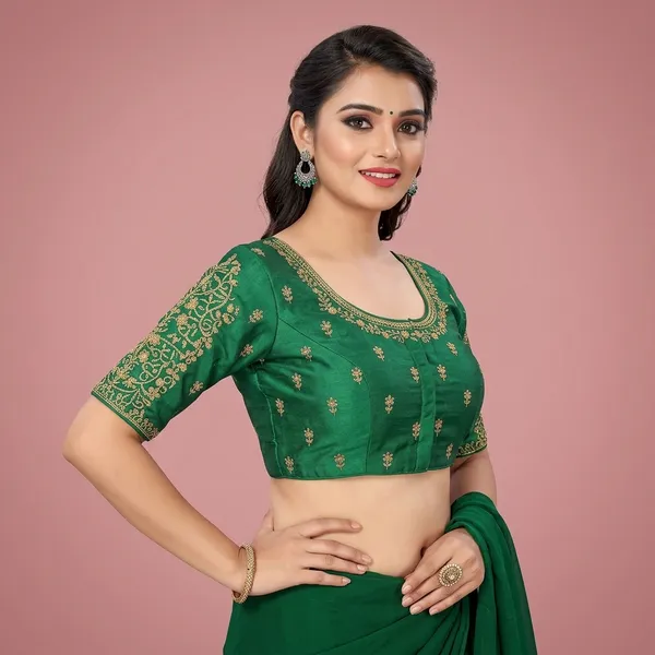 Green_Silk_Front_Open_Padded_Blouse_For_Women