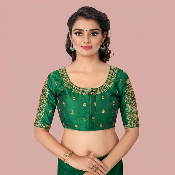 Green_Silk_Front_Open_Padded_Blouse_For_Women