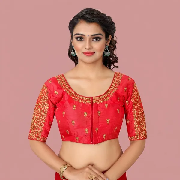 Red_Silk_Embroidered_Padded_Blouse_For_Women