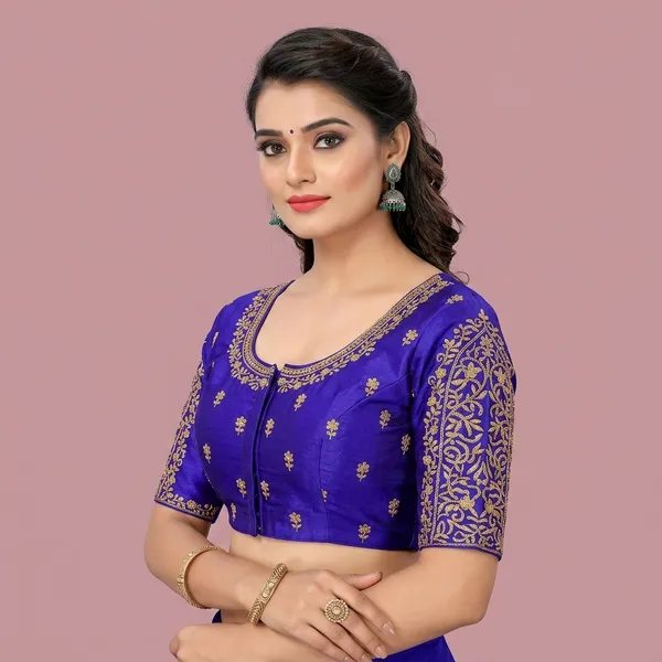 Blue_Silk_Embroidered_Padded_Blouse_For_Women