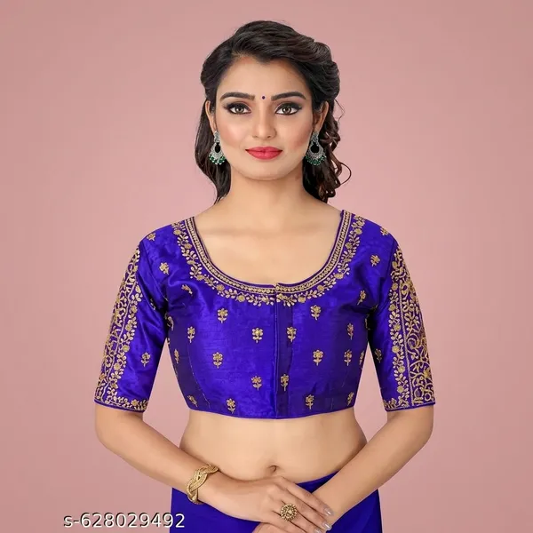 Blue_Silk_Embroidered_Padded_Blouse_For_Women
