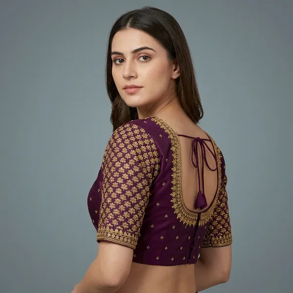 Wine_Silk_Embroidered_Padded_Blouse_For_Women