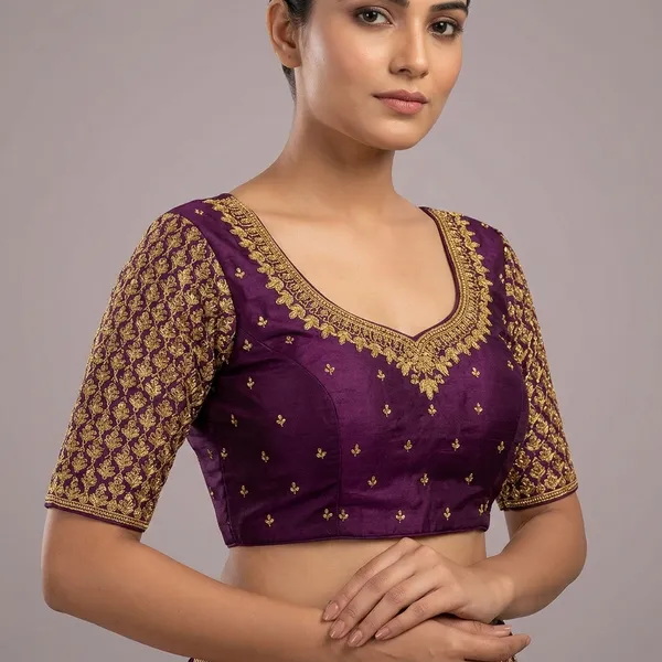 Wine_Silk_Embroidered_Padded_Blouse_For_Women