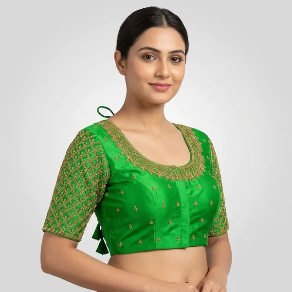 Mint_Green_Silk_Embroidered_Round_Neck_Blouse_For_Women