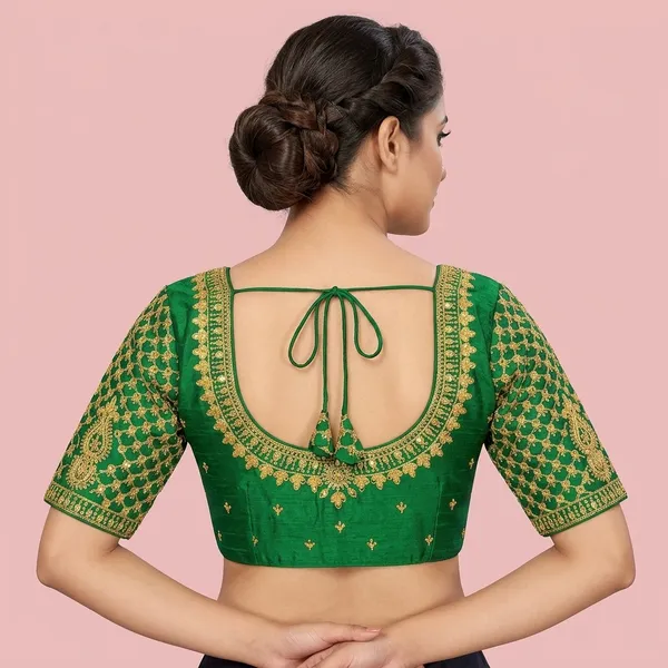 Green_Silk_Embroidered_Round_Neck_Blouse_For_Women