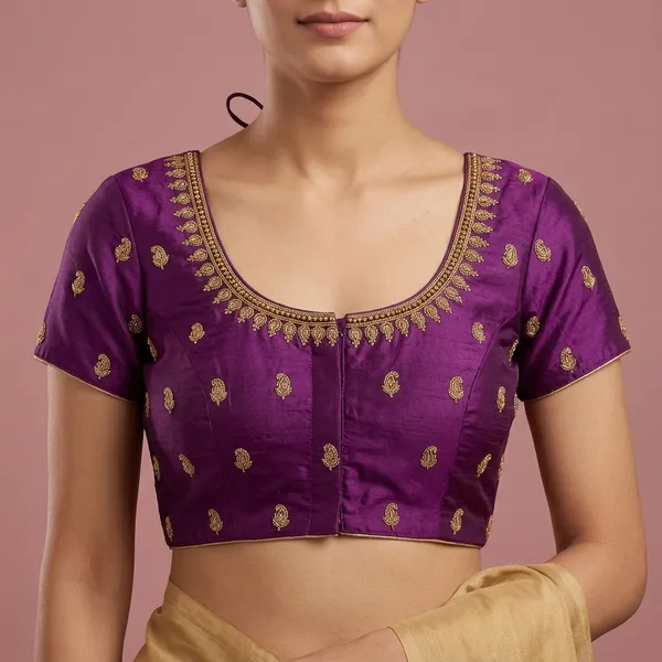 Purple_Silk_Short_Sleeve_Embroidered_Blouse_For_Women