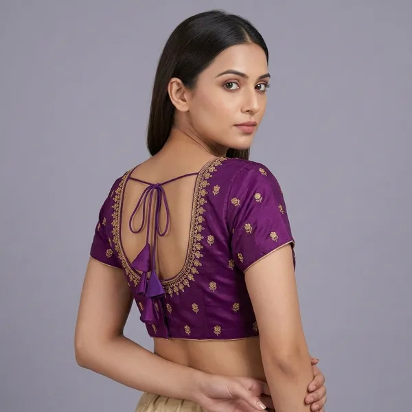 Purple_Silk_Short_Sleeve_Embroidered_Blouse_For_Women