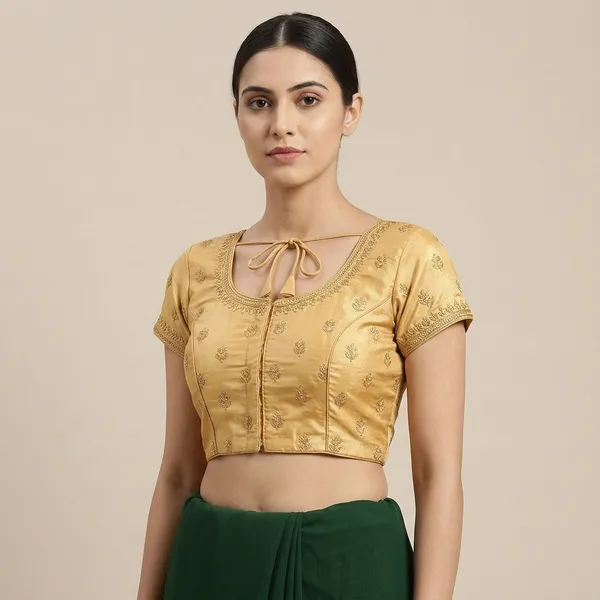 Golden_Silk_Short_Sleeve_Front_Open_Blouse_For_Women