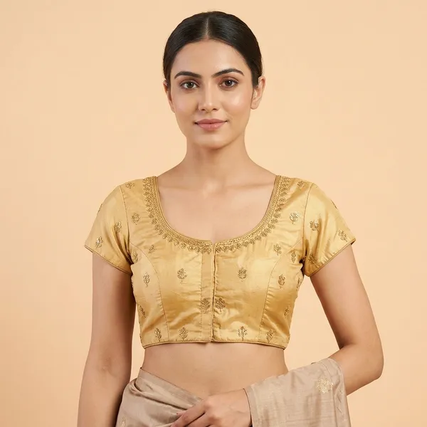 Golden_Silk_Short_Sleeve_Front_Open_Blouse_For_Women