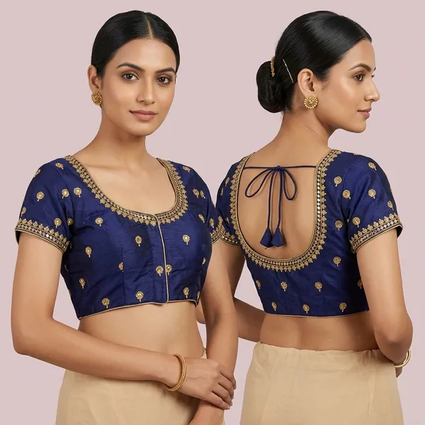 Blue_Silk_Embroidered_Hook_Closure_Blouse_For_Women