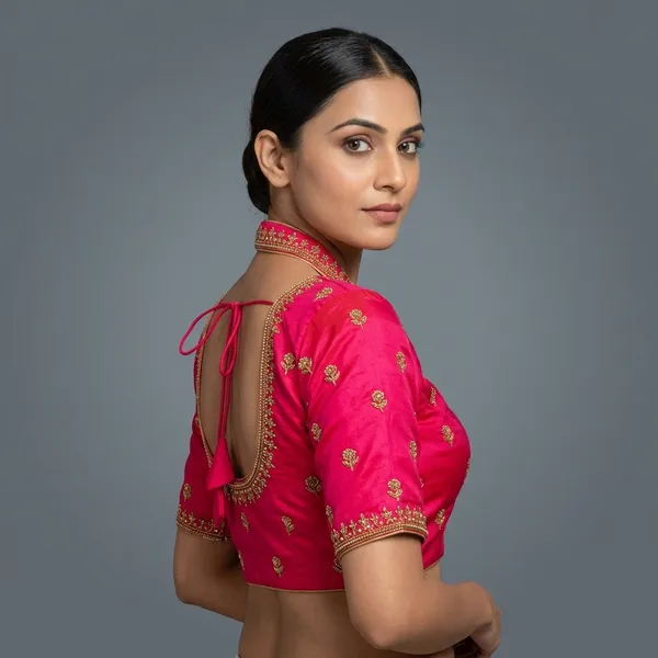 Pink_Silk_Embroidered_Padded_Blouse_For_Women