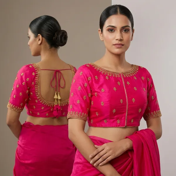 Pink_Silk_Embroidered_Padded_Blouse_For_Women
