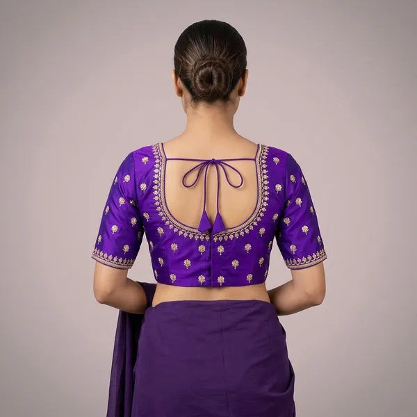 Purple_Silk_Padded_Round_Neck_Embroidered_Blouse_For_Women