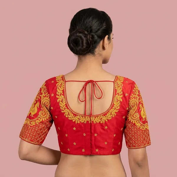 Red_Silk_Embroidered_Padded_Blouse_For_Women