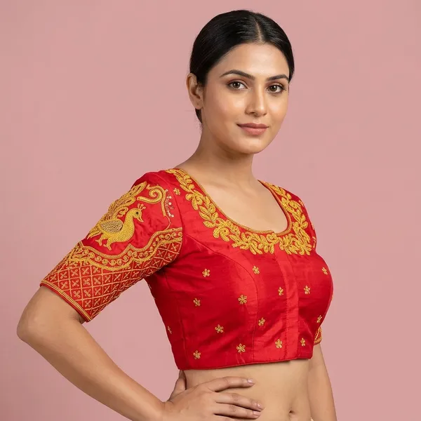 Red_Silk_Embroidered_Padded_Blouse_For_Women