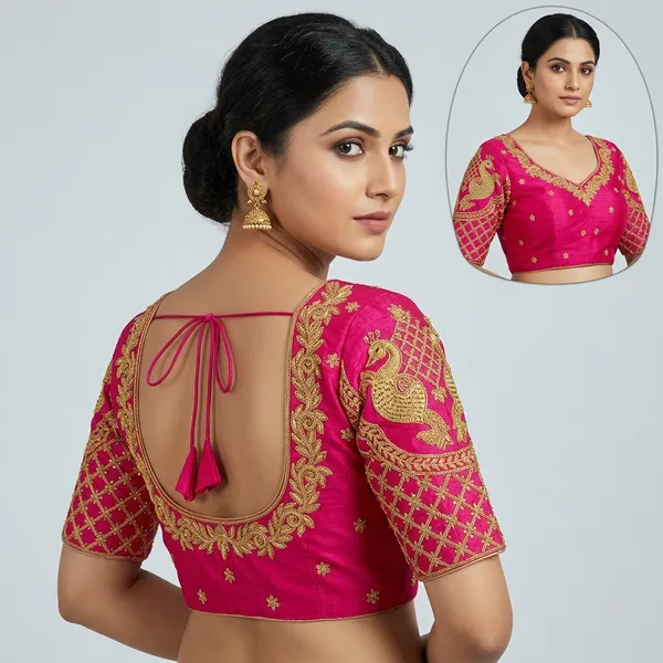 Pink_Silk_Embroidered_Padded_Blouse_For_Women