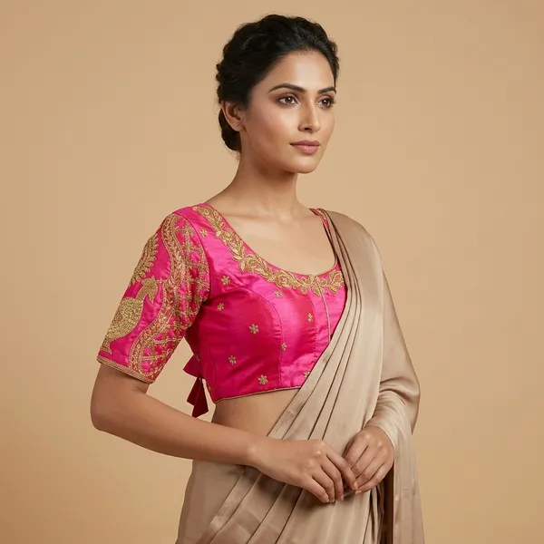 Pink_Silk_Embroidered_Padded_Blouse_For_Women