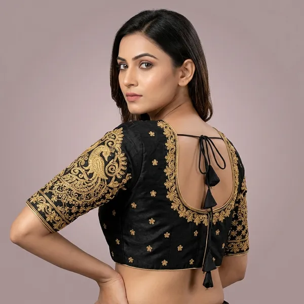 Black_Silk_Embroidered_Padded_Blouse_For_Women