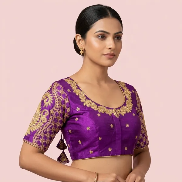 Purple_Silk_Embroidered_Padded_Blouse_For_Women