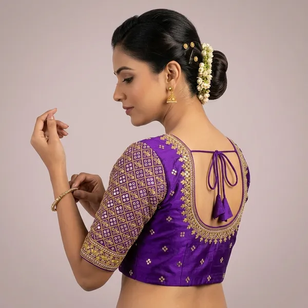 Purple_Silk_Embroidered_Front_Open_Blouse_For_Women