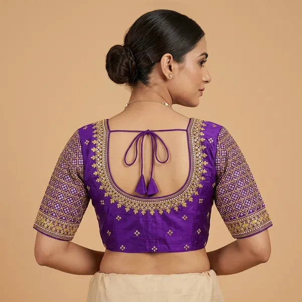 Purple_Silk_Embroidered_Front_Open_Blouse_For_Women
