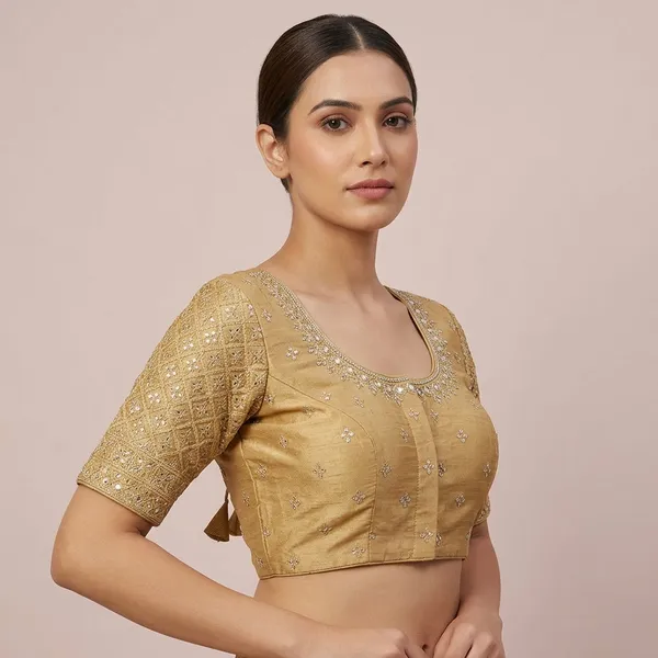 Gold_Silk_Embroidered_Padded_Blouse_For_Women