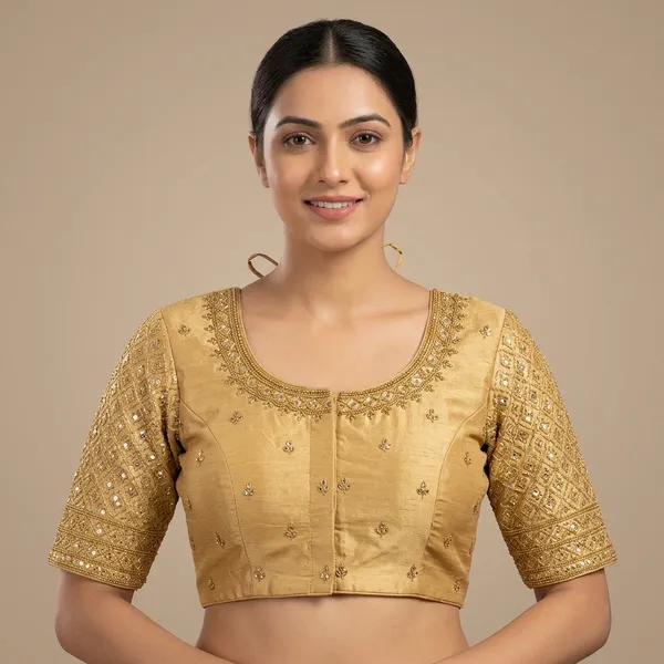 Gold_Silk_Embroidered_Padded_Blouse_For_Women