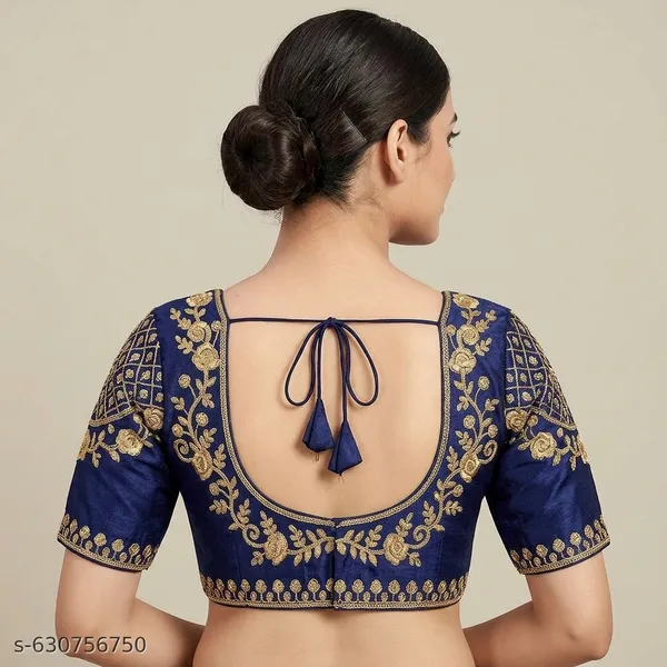 Navy_Blue_Silk_Padded_Hook_Closure_Blouse_For_Women