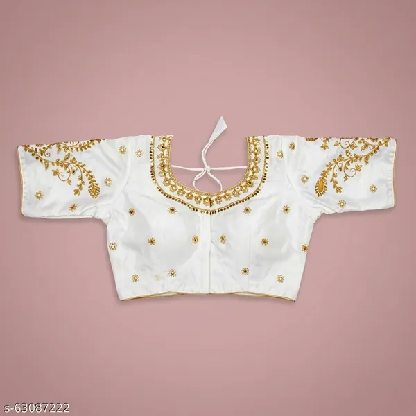 White_Silk_Round_Neck_Padded_Blouse_For_Women