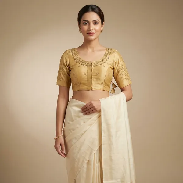 Gold_Silk_Padded_Front_Open_Blouse_For_Women