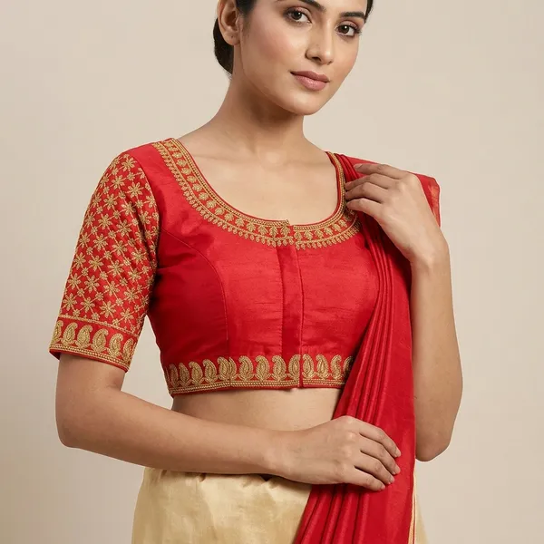 Red_Silk_Padded_Front_Open_Blouse_For_Women