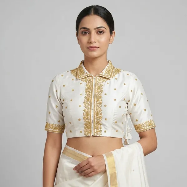 White_Silk_Padded_Front_Open_Blouse_For_Women