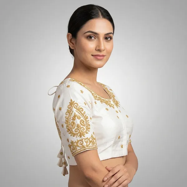 White_Silk_Padded_Front_Open_Blouse_For_Women