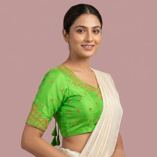 Mint_Green_Silk_Padded_Front_Open_Blouse_For_Women