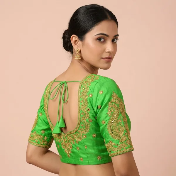 Mint_Green_Silk_Padded_Front_Open_Blouse_For_Women