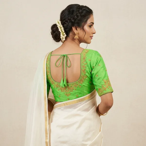 Mint_Green_Silk_Round_Neck_Padded_Blouse_For_Women