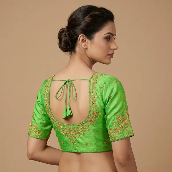 Mint_Green_Silk_Round_Neck_Padded_Blouse_For_Women