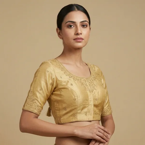 Gold_Silk_Embroidered_Padded_Blouse_For_Women