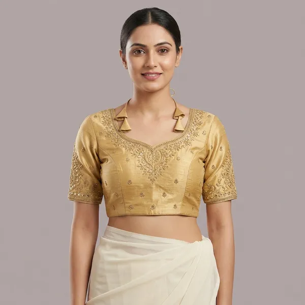Gold_Silk_Embroidered_Padded_Blouse_For_Women
