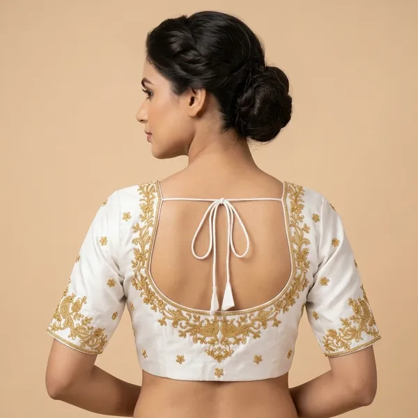 White_Silk_Short_Sleeve_Round_Neck_Blouse_For_Women