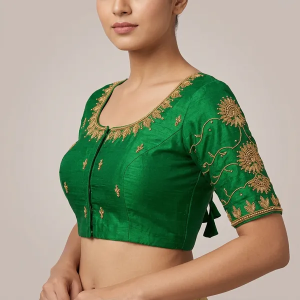 Mint_Green_Silk_Embroidery_Padded_Blouse_For_Women