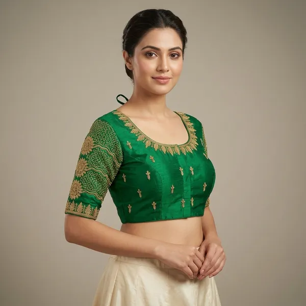 Mint_Green_Silk_Embroidery_Padded_Blouse_For_Women
