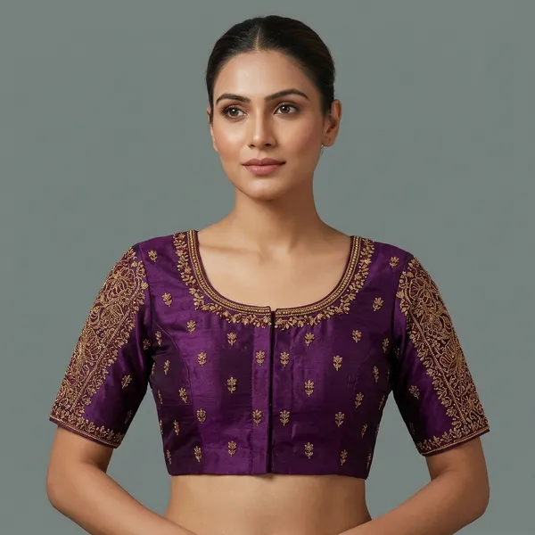 Wine_Silk_Embroidered_Padded_Blouse_For_Women